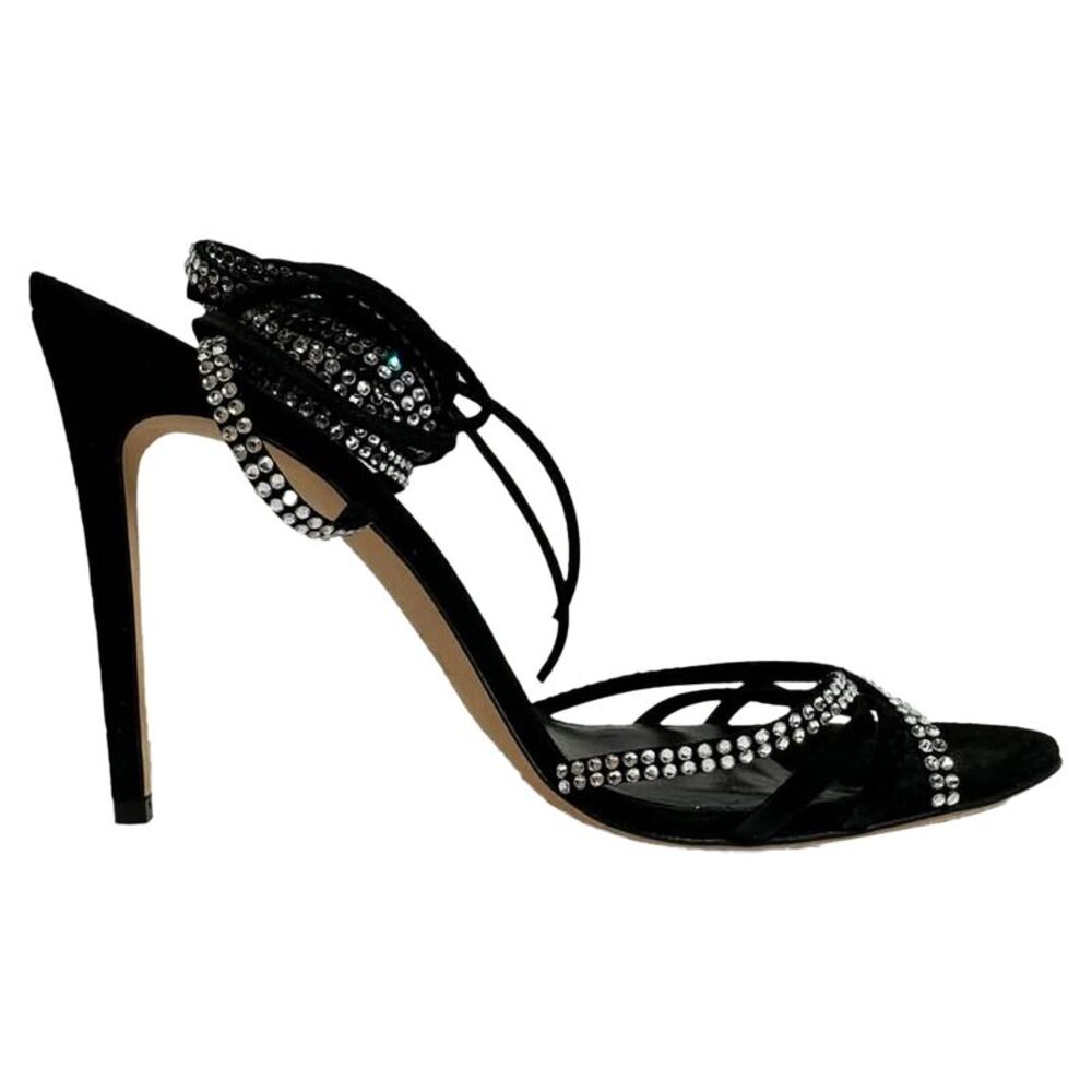 Paris Texas Holly Nicole Strappy Sandal Heels in Black Suede